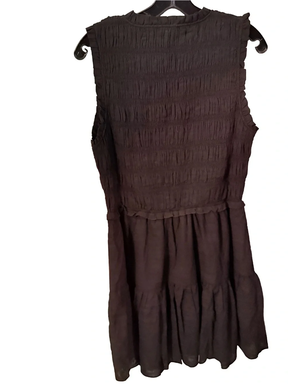 Paige Fraise Sleeveless Smocked Mini Dress Black Tie Front Lined Size L  NWOT